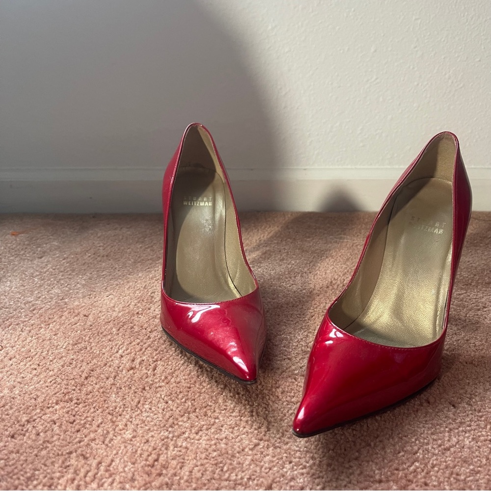 Stuart Weitzman Red Leather Pointed Toe Heel - image 1